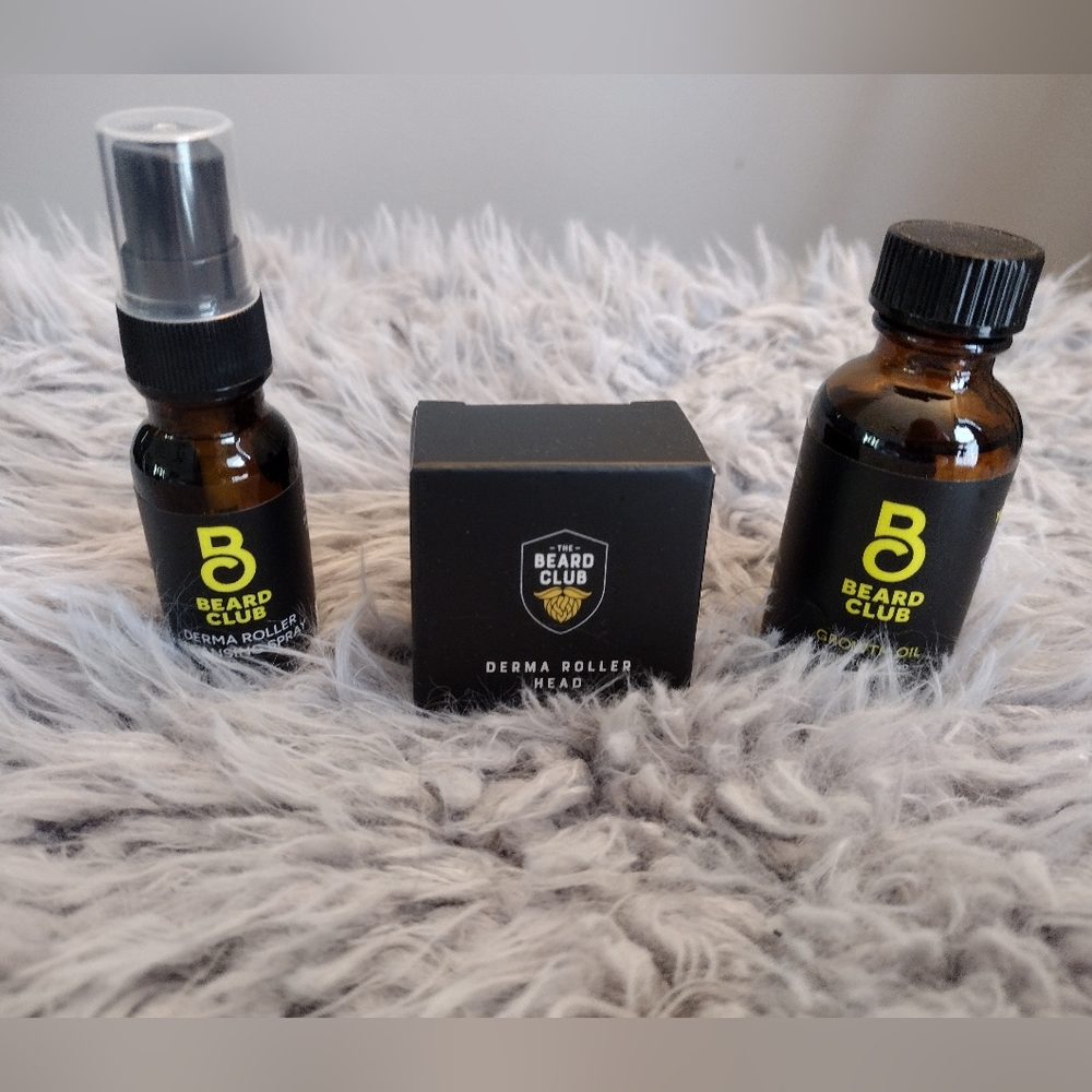 Beard Club Growth Oil, Derma Roller Replacement Head, Cleansing Spray gift set